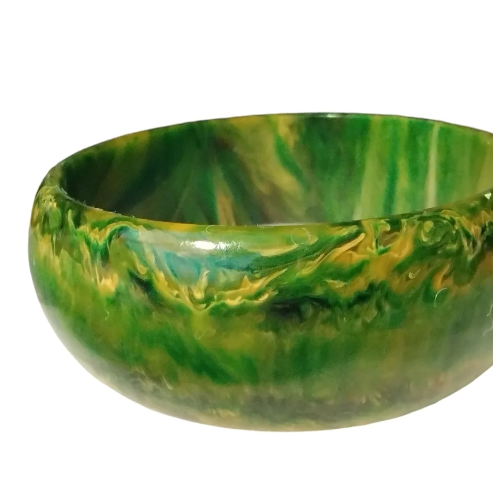 BAKELITE End of Day Marbled Bracelet & Earrings Green, Gold, Black Vintage Set